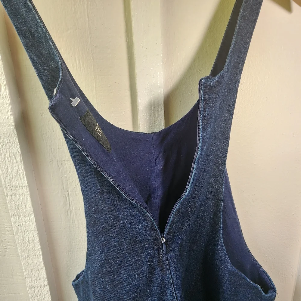 Zara Trafaluc Denim Overall Skirt Dark Blue Mini Size Large - Picture 7 of 13